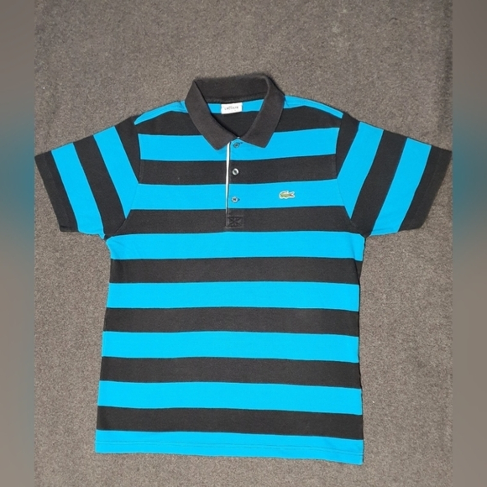 Lacoste Sport Striped Polo Shirt Blue & Black Size 5 (L)